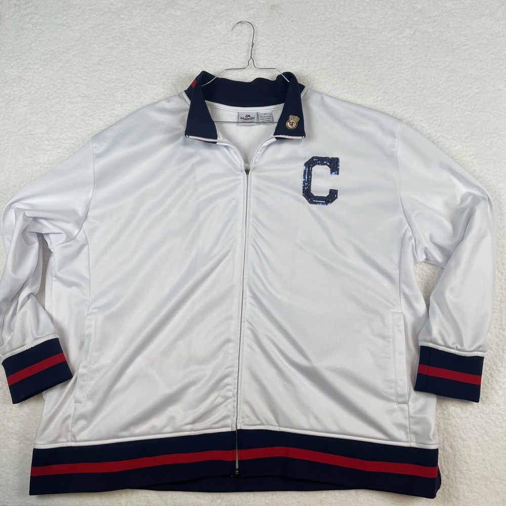Majestic Cleveland Indians 3XL White Light Jacket Full Zip With Sequin Lettering